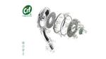 A shower head, dismantled into its component parts with limescale shown bursting away from it. The ‘Cif Cleanboost’ logo is displayed together with four icons showing ‘100% Naturally derived descaling agent’, ‘bottle made with recycled plastic’, ‘100% biodegradable fragrance’ and ‘easy to rinse’.