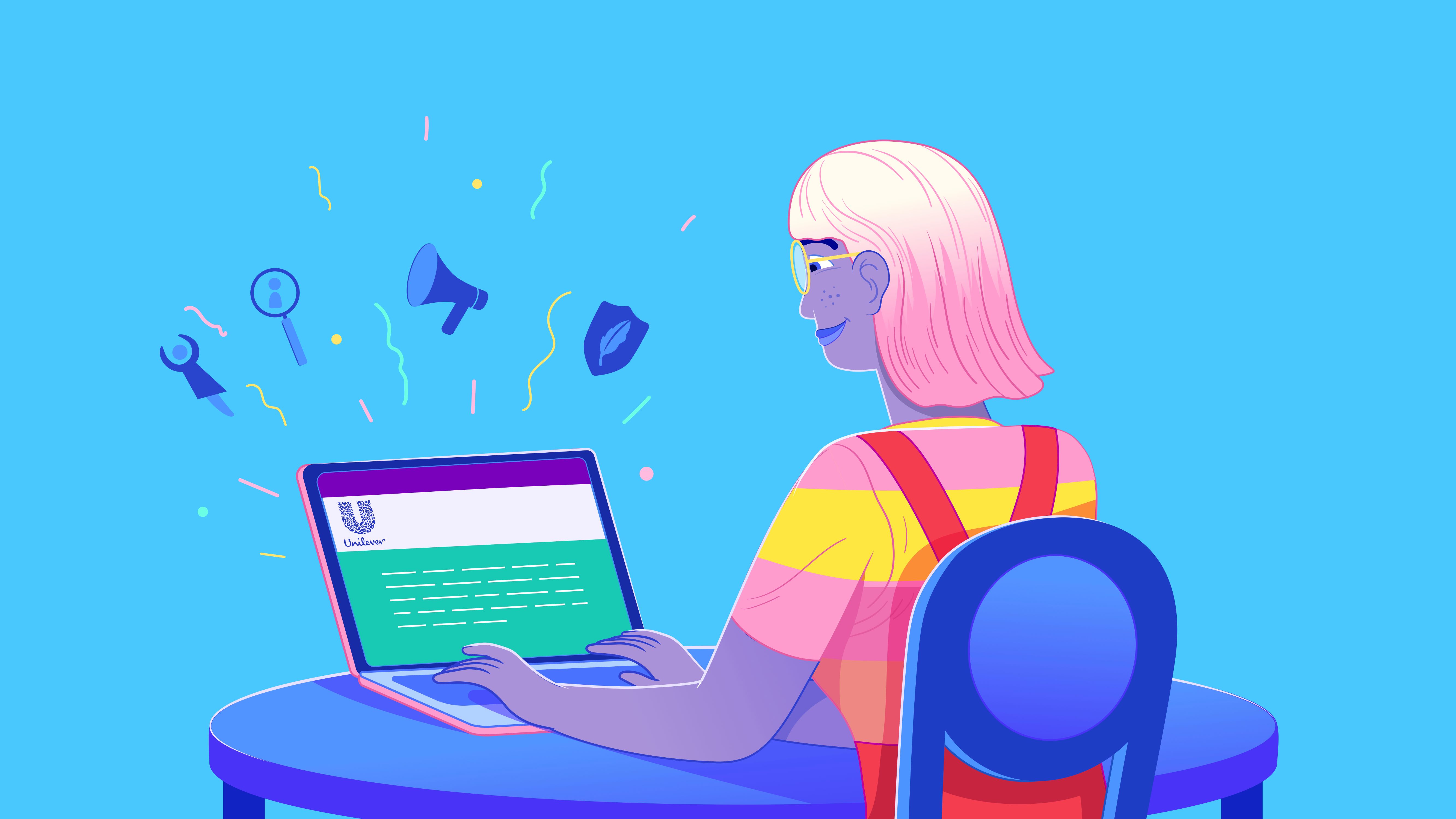 Woman looking at Unilever's website on laptop