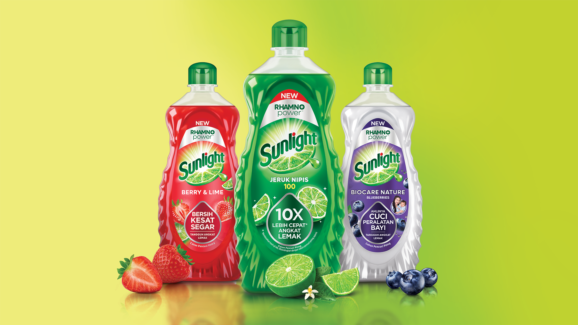 Sunlight bottles on a yellow and green gradient background