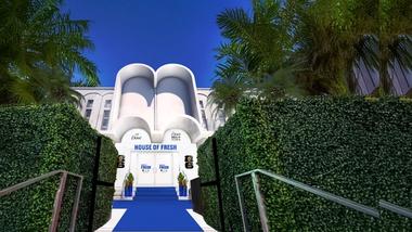 The blue carpeted approach to House of Fresh’s branded Miami hub, purpose-built for creators to deliver fan content 24/7.