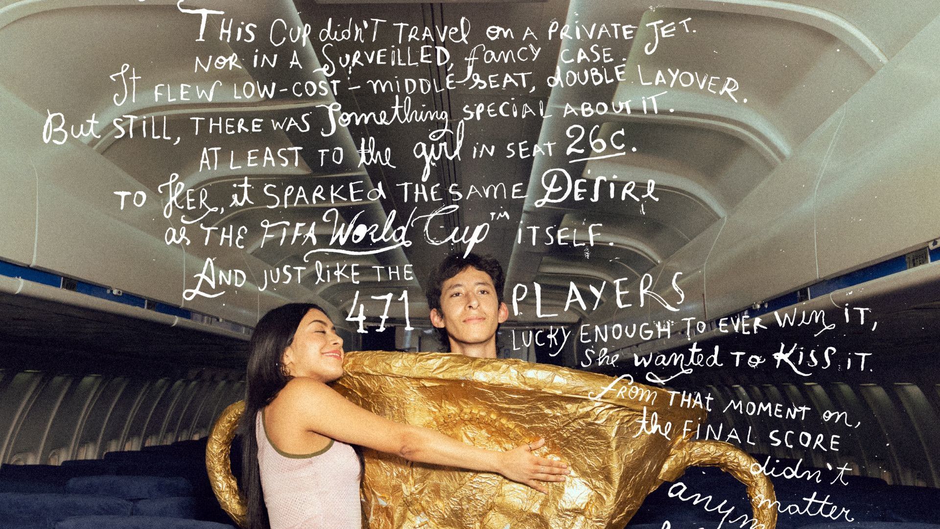 A woman hugging a man dressed as the FIFA World Cup illustrates Axe’s promise to help you smell your best when you look your worst.