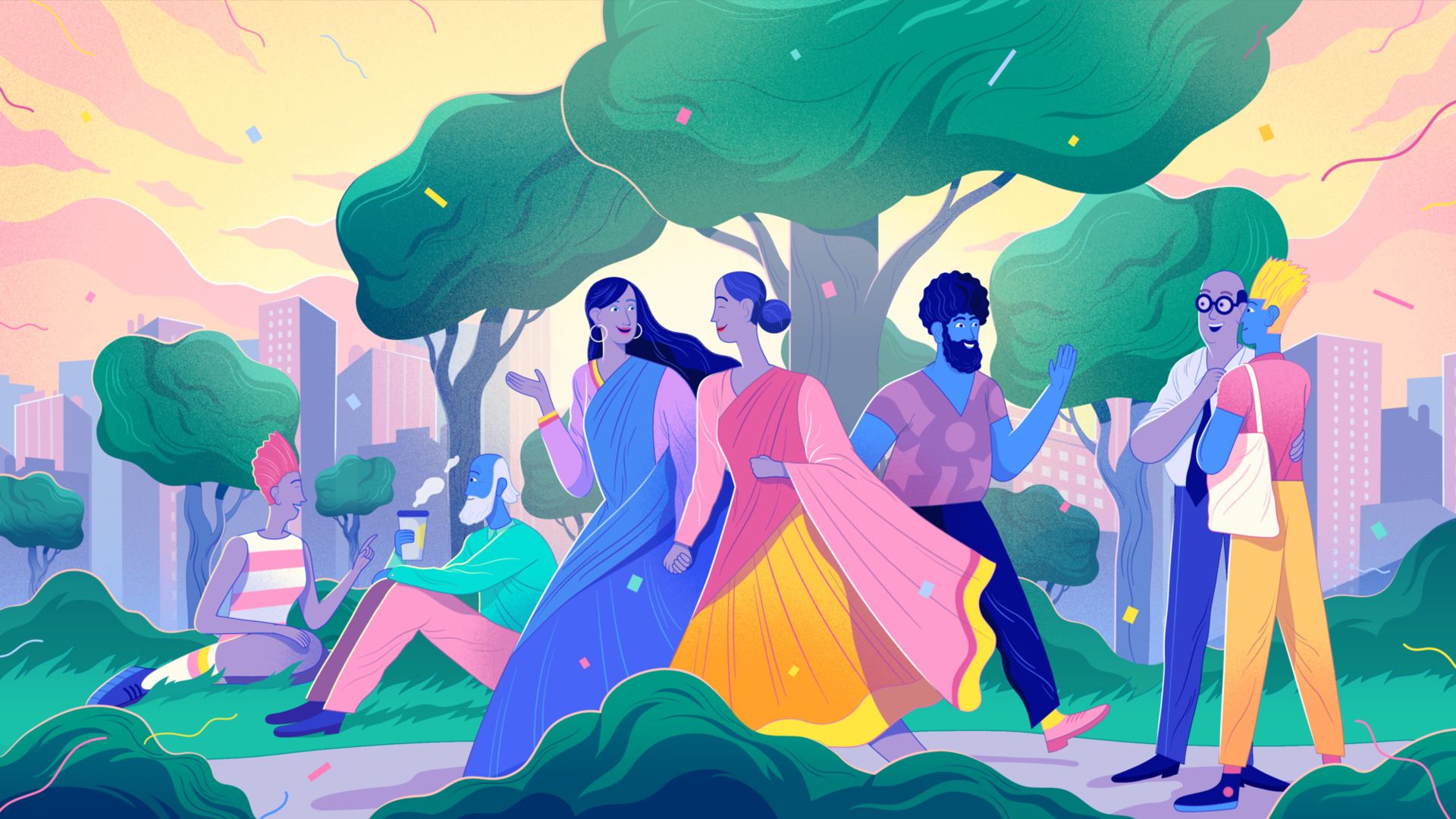 People gathered under tree